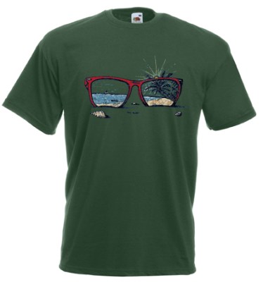 ΠΡΑΣΙΝΟ ΣΚΟΥΡΟ t-shirt FRUIT OF THE LOOM με στάμπα SUNGLASSES